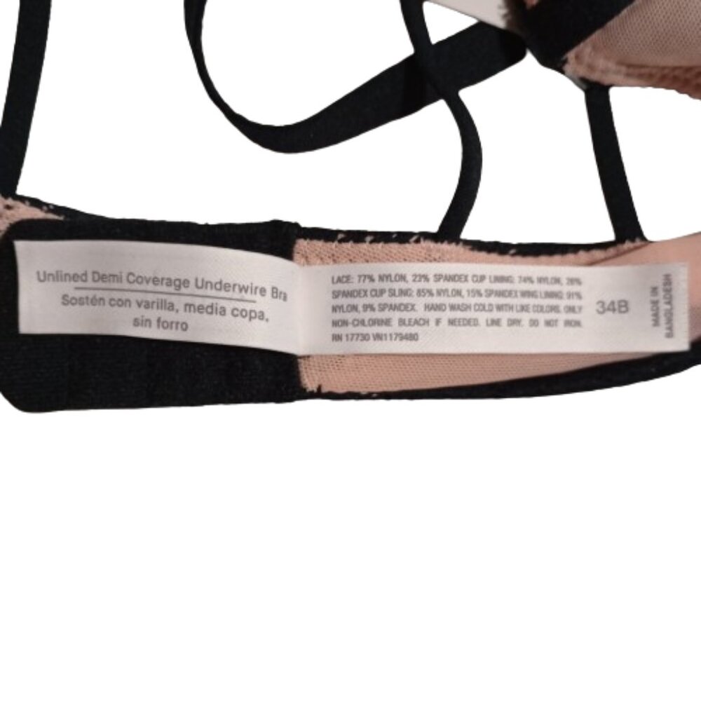 Women's Auden Black Unlined Demi Coverage Underwire Lace Bra   34B NWT - Picture 6 of 7